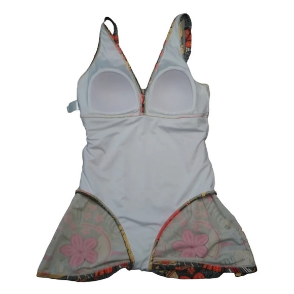 IIe Moorea One Piece Swimsuit Dress Floral Orange Gray Beige S - Picture 7 of 12